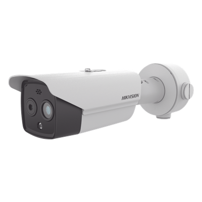 Cámara Bala IP Térmica y Óptica Biespectral / 256 x 192 Térmica / 1/2.7″ Óptica / Teleobjetivo Térmico 9.7 mm / Medición de Temperatura -20°C a +150°C / Análisis de Video VCA / IP66