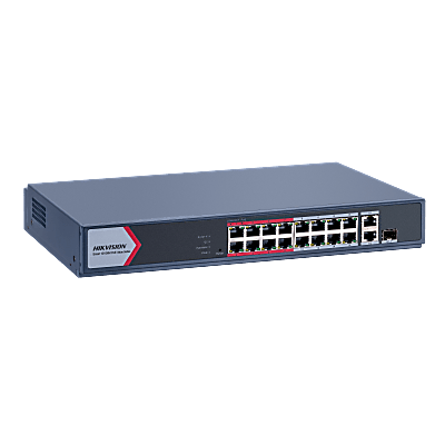 Switch PoE+ Monitoreable / 16 Puertos 10/100 Mbps PoE+ / 2 Puertos Gigabit Uplink / 1 Puerto SFP / Alcance Extendido 300 m (984 pies) / 130 W