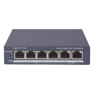 Switch PoE+ Administrable / 4 Puertos Gigabit PoE+ / 2 Puertos Uplink Gigabit / Alcance Extendido 300 m (984.3 ft) / 45 W / Gestión en Nube