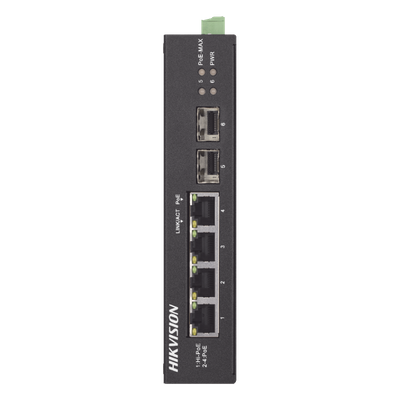 Switch Industrial No Administrable / 3 Puertos Gigabit PoE+ (30 W) + 1 Puerto Gigabit PoE++ (60 W) / 2 Puertos SFP / 65 W Total / Alcance Extendido 300 m (984.3 ft) / -30 °C a 65 °C