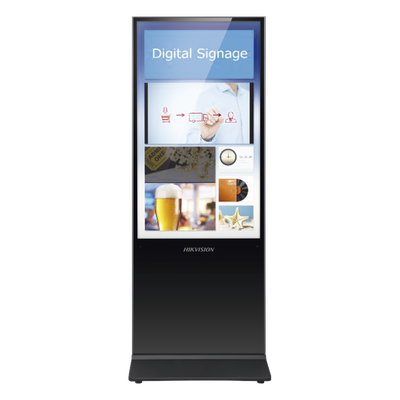 Pantalla de 55″ 4K para Publicidad Digital / Base para Piso (Totem) / Puertos USB / Entrada de Video HDMI y VGA /  WiFi / Altavoz Integrada