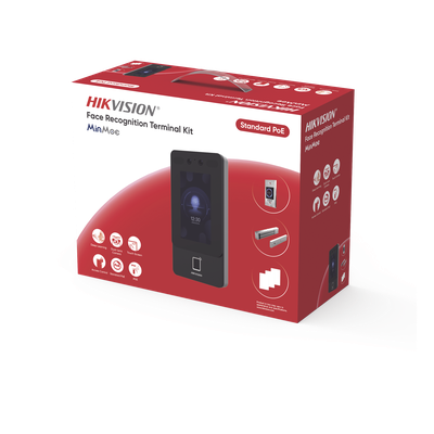 Kit Terminal Control de Acceso / Reconocimiento Facial 1500 Rostros / 3000 Huellas + 3000 Tarjetas / Pantalla Táctil 4.3″ / 2 Megapixel Gran Angular / PoE+ / Alimentación Cerradura 12VDC/1A / IP65 / Wi-Fi / Audio Bidireccional / Reconocimiento con Mascarilla / -30°C a 60°C