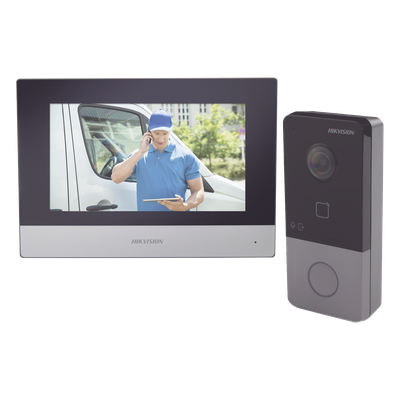 Kit de Videoportero IP / PoE / 1080p / Monitor Táctil 7″ / IR 3 m (9.8 ft) / Lector MIFARE / IP65 / 1 Departamento