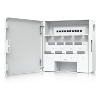 Concentrador de Acceso Empresarial / Control de 8 Puertas / 8 Puertos PoE / Respaldo de Batería 32-48 VCC / Carcasa de Acero y Policarbonato