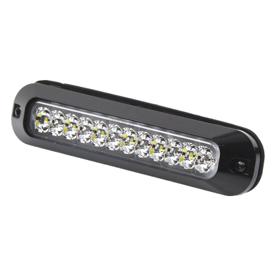 Luz Auxiliar LED / 12 LEDs Ultra Brillantes / Rojo/Blanco / 70 Patrones de Destello / 12-24 VCC / SAE J595 Clase I / 157 mm (6.2 in) x 20 mm (0.8 in) x 35 mm (1.4 in)