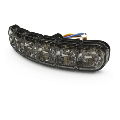 Luz de Advertencia Direccional Flexible / 12 LED Duales / Rojo/Blanco / Montaje Curvo hasta 120° / IP69K / IP67 / SAE Clase I y II / 12-24V / 69 Patrones de Destello