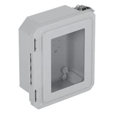 Caja de Fibra de Vidrio / 8.77″ (22.27 cm) Alto x 6.77″ (17.19 cm) Ancho x 4.06″ (10.31 cm) Profundo / Ventanilla Transparente / Certificación UL/cUL / Uso Exterior