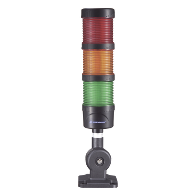 Torre LED Indicadora de Estado / 3 Niveles Rojo-Ámbar-Verde / Buzzer 85 dB / 110-240 VCA / IP53 / Montaje Ajustable 60 mm