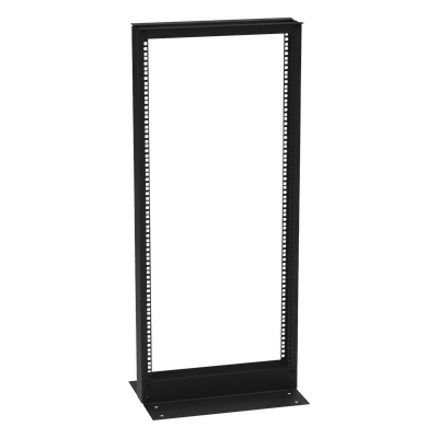 Rack de 2 Postes / 24 Unidades / 19″ EIA-310D / Carga 460 kg / Base L para Piso / Acero Cal. 11 y 14