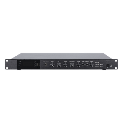 Amplificador de Audio / 1 Canal / 350 W RMS / Sistema 100V y Baja Impedancia 4-16Ω / 4 Entradas Micrófono Balanceadas / Bluetooth / USB / SD / FM / Montaje Rack