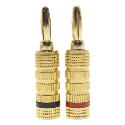 Kit Conector Banana / Tipo Tornillo / Chapado en Oro 24K / 12 AWG Máx / Polaridad Codificada / 2 Piezas