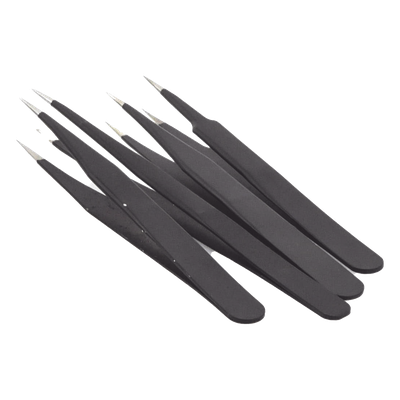 Juego de Pinzas Antiestáticas / 4 Piezas / Plástico Carbonizado / 12.3 cm / 17 g