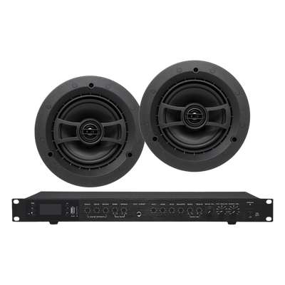 Amplificador de Audio / 2 x 60W / 4-8Ω / Bluetooth USB SD FM / 3 Mic 1/4″ / Efectos Delay Echo Repeat / 2 Bocinas SP6 2 Vías