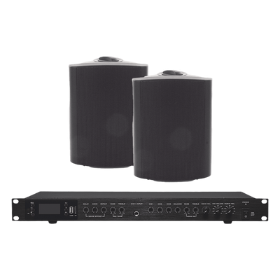 Amplificador de Audio / 2 x 60W / Baja Impedancia 4-8Ω / Bluetooth USB SD FM / 3 Entradas Micrófono / Efectos Delay Echo Repeat / 2 Bocinas Exterior 5.25′