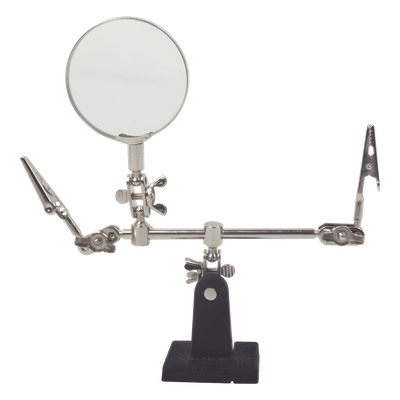 Soporte con lupa y brazos con clip / Lupa 6.2 cm / Aumento 3x / Base hierro fundido / 289 g / 14 x 8 cm (5.5 x 3.1 pulgadas)