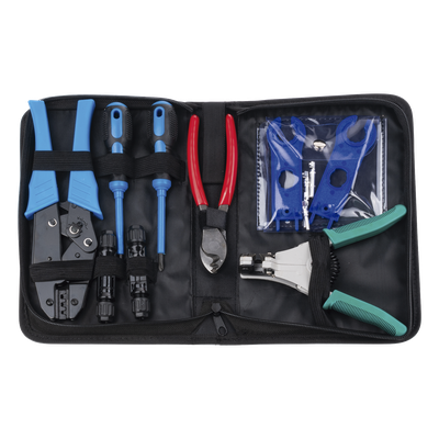 Kit de Herramientas para Instalación Solar / 13 Piezas / Conectores MC4 / Pelacable 2.5-6 mm² / Estuche Organizador