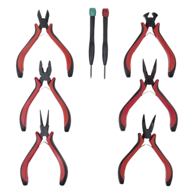 Juego de Herramientas de Precisión / 6 Pinzas de 4.5″ / 2 Desarmadores Joyero / Mango Ergonómico / Diseño Compacto