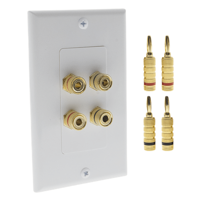 Placa de Pared para Altavoz / 2 Altavoces / 4 Postes Banana / Conectores Chapados en Oro / 75 x 115 x 15 mm / Sin Soldadura