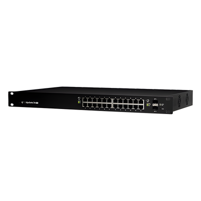 Switch administrable / 24 puertos Gigabit PoE+/PoE pasivo 24V / 2 puertos SFP / 250W / 52 Gbps / 38.69 Mpps