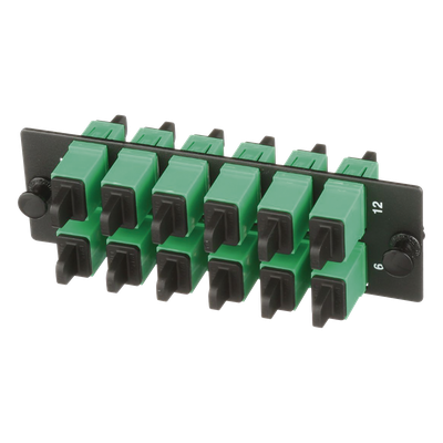Placa Acopladora de Fibra Óptica / 12 Conectores SC/APC / Monomodo OS1/OS2 / Color Verde / Cerámica Zirconia