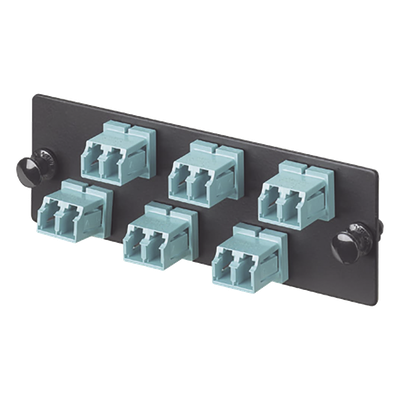 Placa Acopladora de Fibra Óptica / 12 Fibras OM3/OM4 / 6 Conectores LC Dúplex / Cerámica Zirconia / Color Aqua