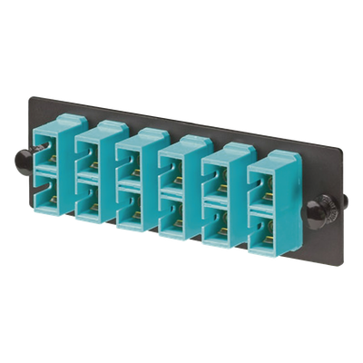 Placa Acopladora de Fibra Óptica / 6 Conectores SC Duplex (12 Fibras) / Multimodo OM3/OM4 / Color Aqua / Alta Densidad