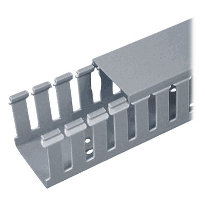 Canaleta Ranurada de PVC con Tapa / Tipo F / 32 mm Ancho x 28.7 mm Alto / 2 m (6.56 ft) Largo / Gris