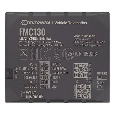 Rastreador Vehicular / 4G LTE CAT 1 / 2G / GNSS Multi-Constelación / Bluetooth 4.0 / 3 I/O Digitales / Batería 170 mAh / 10-30V DC