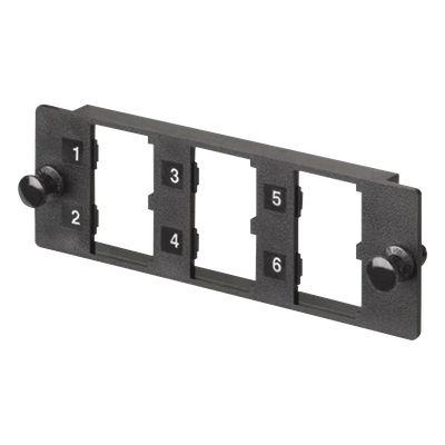 Placa Modular / 6 Puertos Mini-Com / Fibra Óptica, Cobre, Audio y Video / 109.2 mm (4.3′) Ancho / Negro