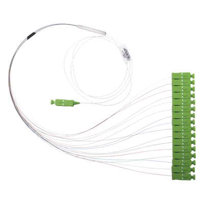 Divisor Óptico PLC / 1×16 / Conectores SC/APC / Pérdida de Inserción 14.2 dB / Longitud de Onda 1260-1650 nm / Rango -40 a 85°C