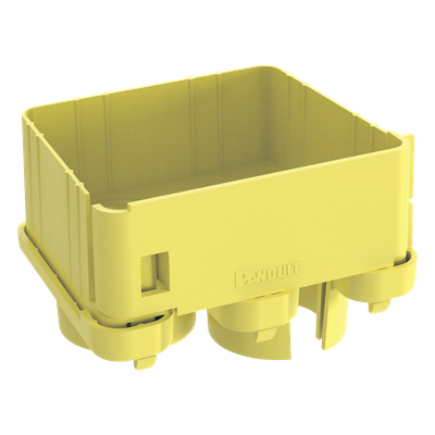 Tapa de Salida / 2 Puertos / Tubería Corrugada 1.5 in (38 mm) / Radio de Curvatura 2 in (50.8 mm) / Canaleta 4×4 / Color Amarillo