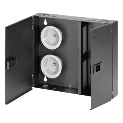 Caja de Conexión de Fibra Óptica / Montaje en Pared / 2 Placas FAP o FMP / Hasta 48 Fibras / Área de Bobinado Integrada / Cierre con Opción de Cerradura