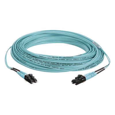 Jumper de Fibra Óptica / OM3 50/125 / LC-LC Dúplex / OFNR Riser / Aqua / 15 m (49.21 pies)