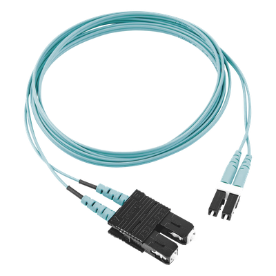 Jumper de Fibra Óptica / Multimodo OM3 50/125 / LC-SC Duplex / OFNR Riser / Aqua / 30 m (98.43 ft)