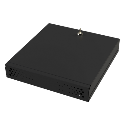 Gabinete Metálico para DVR/NVR / Acero Calibre 20 / Tapa Superior Desmontable / Doble Ventanilla Frontal / Chapa de Seguridad con Llave / Fijación Escritorio o Pared
