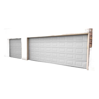 Puerta de Garage de alta calidad, Color blanco 16×8 pies,  AISLADA, Estilo Americana , CUADRO CORTO.
