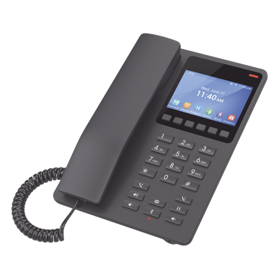 Teléfono IP Hotelero / Pantalla LCD Color / 2 Líneas SIP / Wi-Fi 6 Doble Banda / Codec Opus / USB-C Carga Rápida