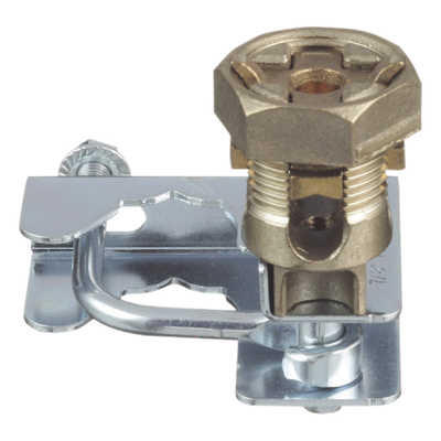 Abrazadera de Tierra para Piso Falso / 2 Conductores 6-1/0 AWG (16-50 mm²) / Pedestal Cuadrado 22 mm (7/8′) / Pedestal Redondo 25-29 mm (1′ a 1 1/8′) / Bronce / TIA-607-A