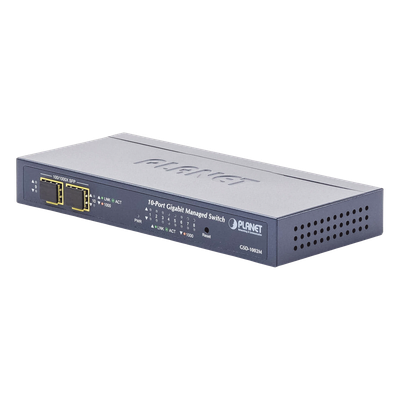 Switch Administrable / 8 Puertos Gigabit / 2 Puertos SFP / 20 Gbps Switching / Alimentación Dual PoE + DC / IPv6/IPv4 / CloudNMS