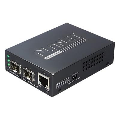 Convertidor de Medios / Puerto 10/100/1000Base-T / Doble Ranura SFP / Hasta 120 km / 2.8 W