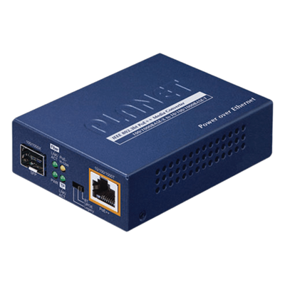 Convertidor de Medios PoE++ / 1x RJ45 Gigabit / 1x SFP 100/1000BASE-X / 60W 802.3bt / Cat5e/6 4-Pares