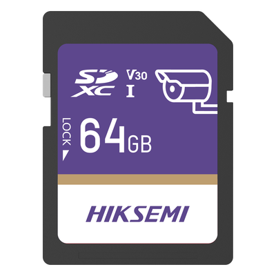 Tarjeta SD / 64 GB / Lectura 100 MB/s / Escritura 90 MB/s / Clase 10 U3 V30 / 3D TLC NAND / -25°C a 85°C (-13°F a 185°F) / Videovigilancia 24/7