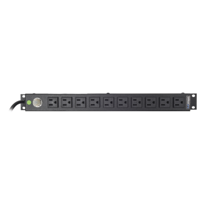 PDU Horizontal / 10 Contactos NEMA 5-15R / 15A / Rack 19″ 1U / Cable 2.5 m (8.2 ft) / Reestablecedor 15A