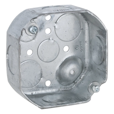 Caja Octagonal de Montaje / 4 Pulgadas / 8 Entradas Combinadas 1/2″ y 3/4″ / Profundidad 1 1/2″ / Acero Galvanizado