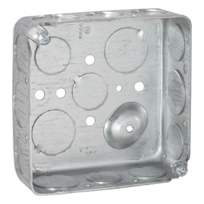 Caja Cuadrada Eléctrica / 4 x 4 in / Profundidad 1.563 in / Capacidad 21 in³ / 17 Entradas Conduit / Acero Galvanizado Troquelado