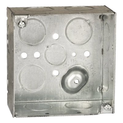 Caja Cuadrada Galvanizada / 4 x 4 in / Profundidad 2.425 in / 11 Entradas / 30.3 in³ / Resistente al Fuego