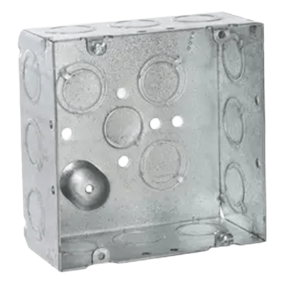 Caja Cuadrada para Instalaciones Eléctricas / Acero Galvanizado / 42 in³ / 12 Entradas Laterales TKO / Profundidad 2-1/8 in / UL Listed