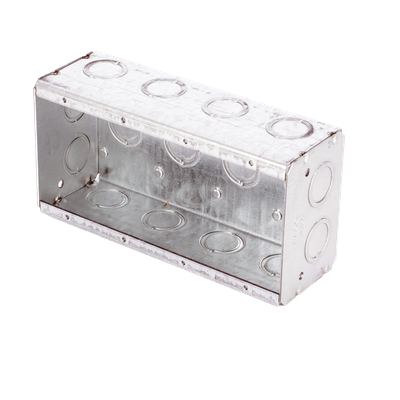 Caja Multigang de Acero Galvanizado / 4 Gangs / Profundidad 2.5 in / 20 Entradas TKO 1/2″-3/4″ / Capacidad 63.5 in³ / UL Listed
