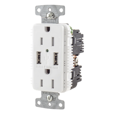 Contacto Dúplex con USB / 15A / 125V / 2P 3H / NEMA 5-15R / 14-10 AWG / Blanco