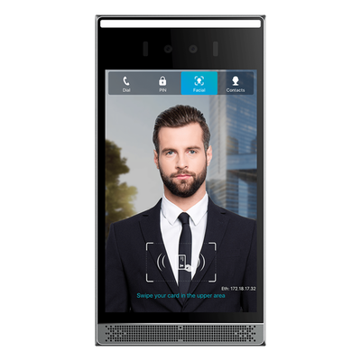 Videoportero IP / Pantalla Táctil IPS 8″ / Reconocimiento Facial 10,000 Rostros / Cámara 2MP Lente Dual / 7 Métodos de Acceso / BLE + Wiegand / IP66 IK07 / PoE
